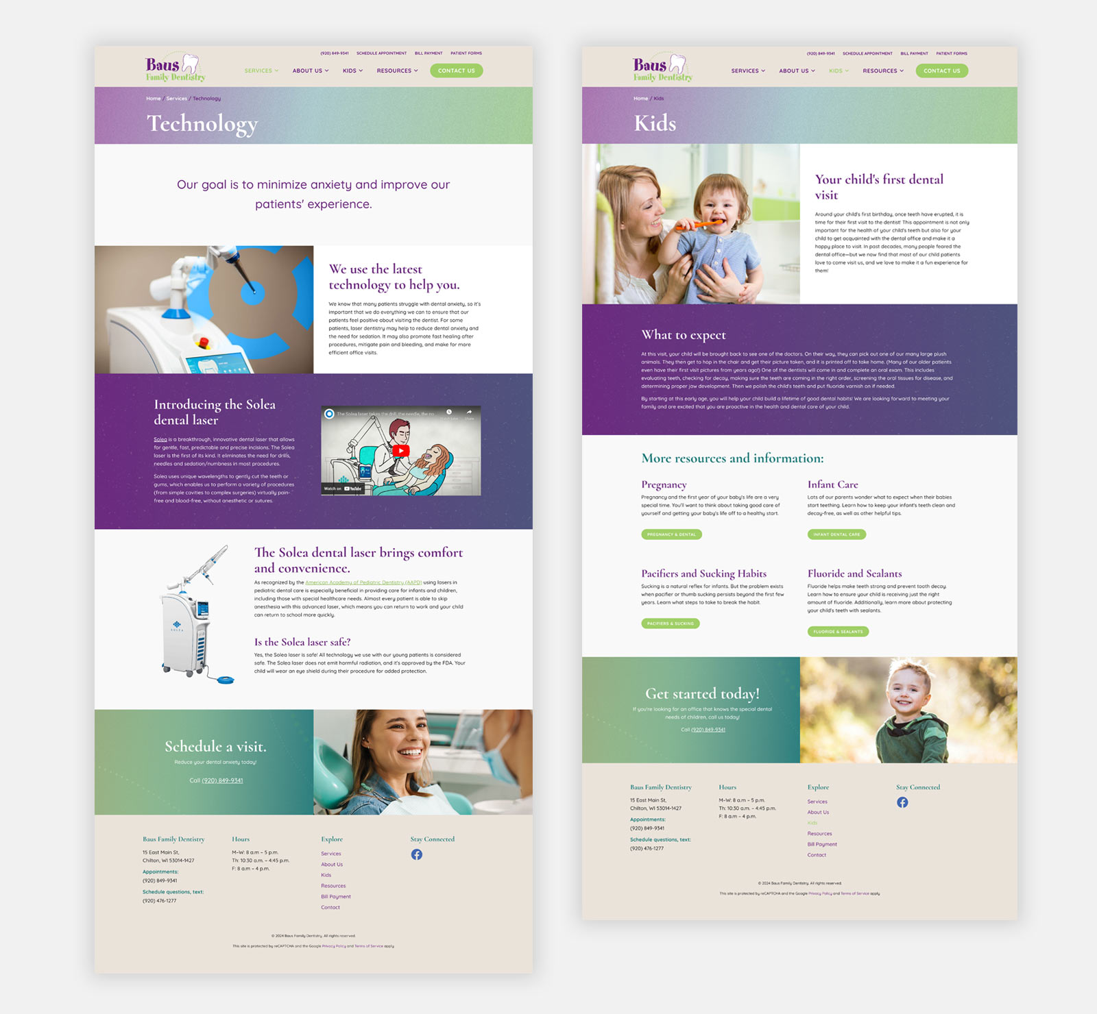 Baus Family Dentistry WordPress website design - secondary page design