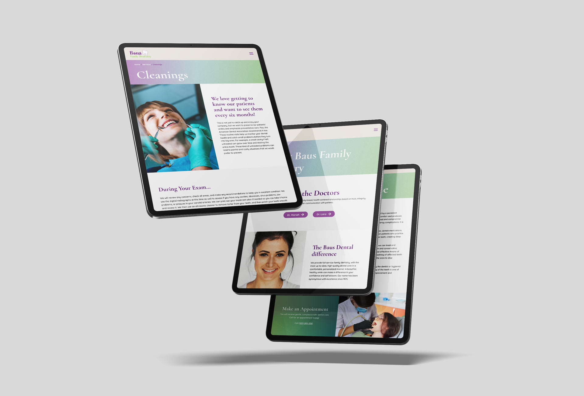 Baus Family Dentistry WordPress website design - responsive iPad views