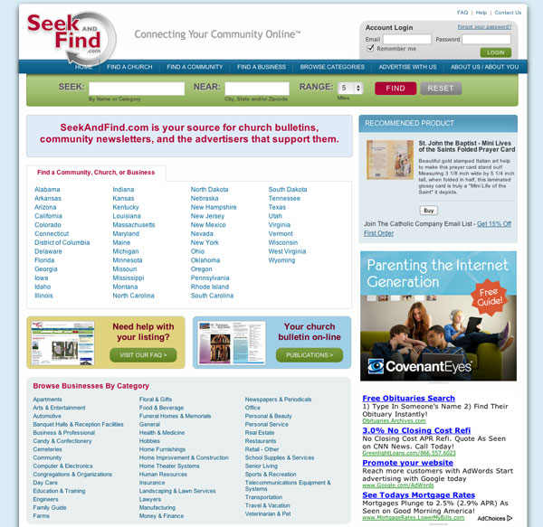 Old Seek and Find home page