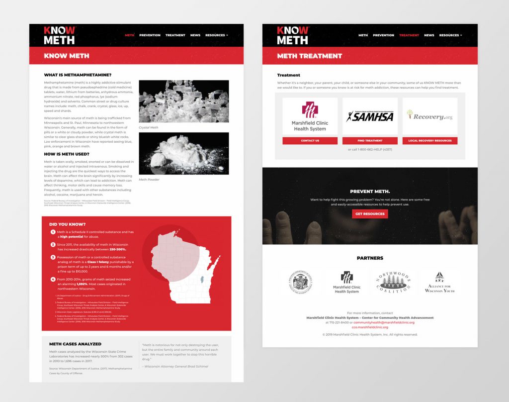Know Meth website secondary page design